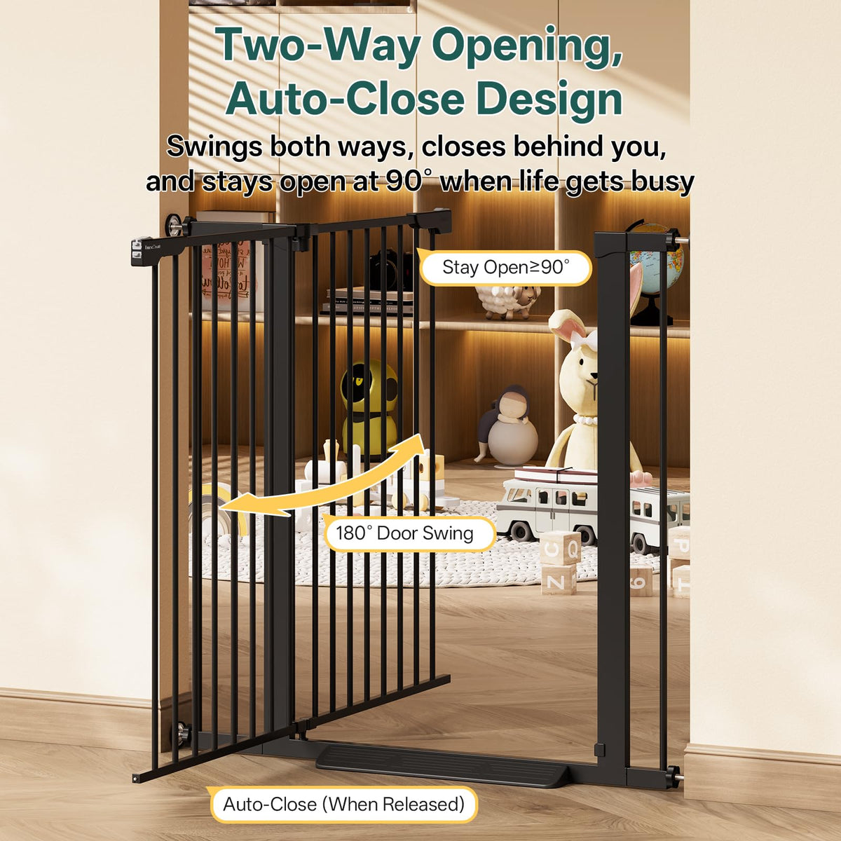 InnoTruth 27-36.6 in Wide Baby Gate for Stairs and Doorways, Black