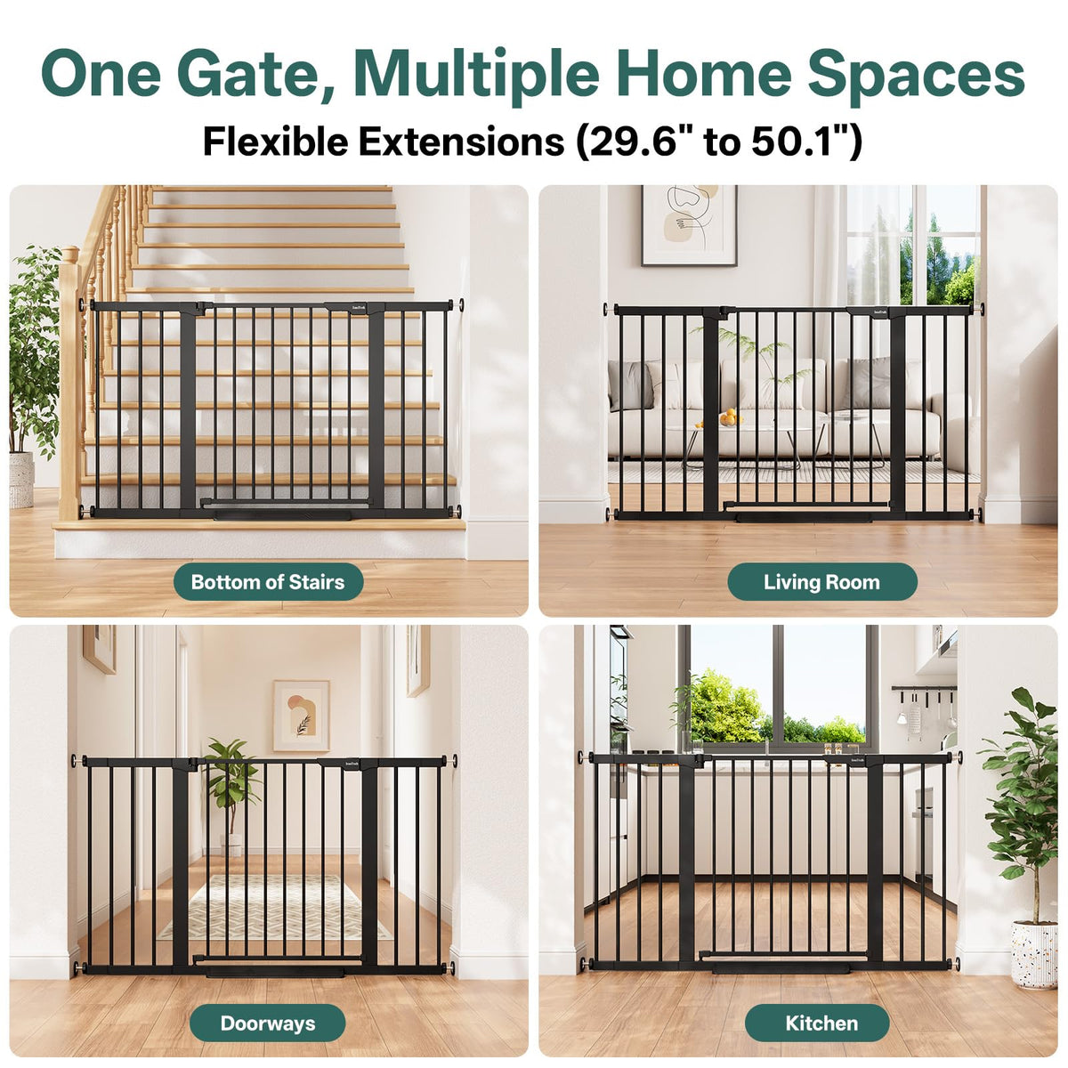 InnoTruth 27-36.6 in Wide Baby Gate for Stairs and Doorways, Black