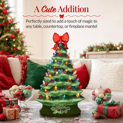 Best Choice Products 15in Ceramic Christmas Tree, Pre-lit Hand-Painted Tabletop Holiday Tree, Star Topper, 64 Lights - Green w/Multicolored Bulbs