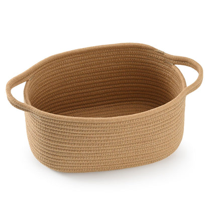 Happyiren Brown Woven Cotton Rope Storage Basket with Lace Trim