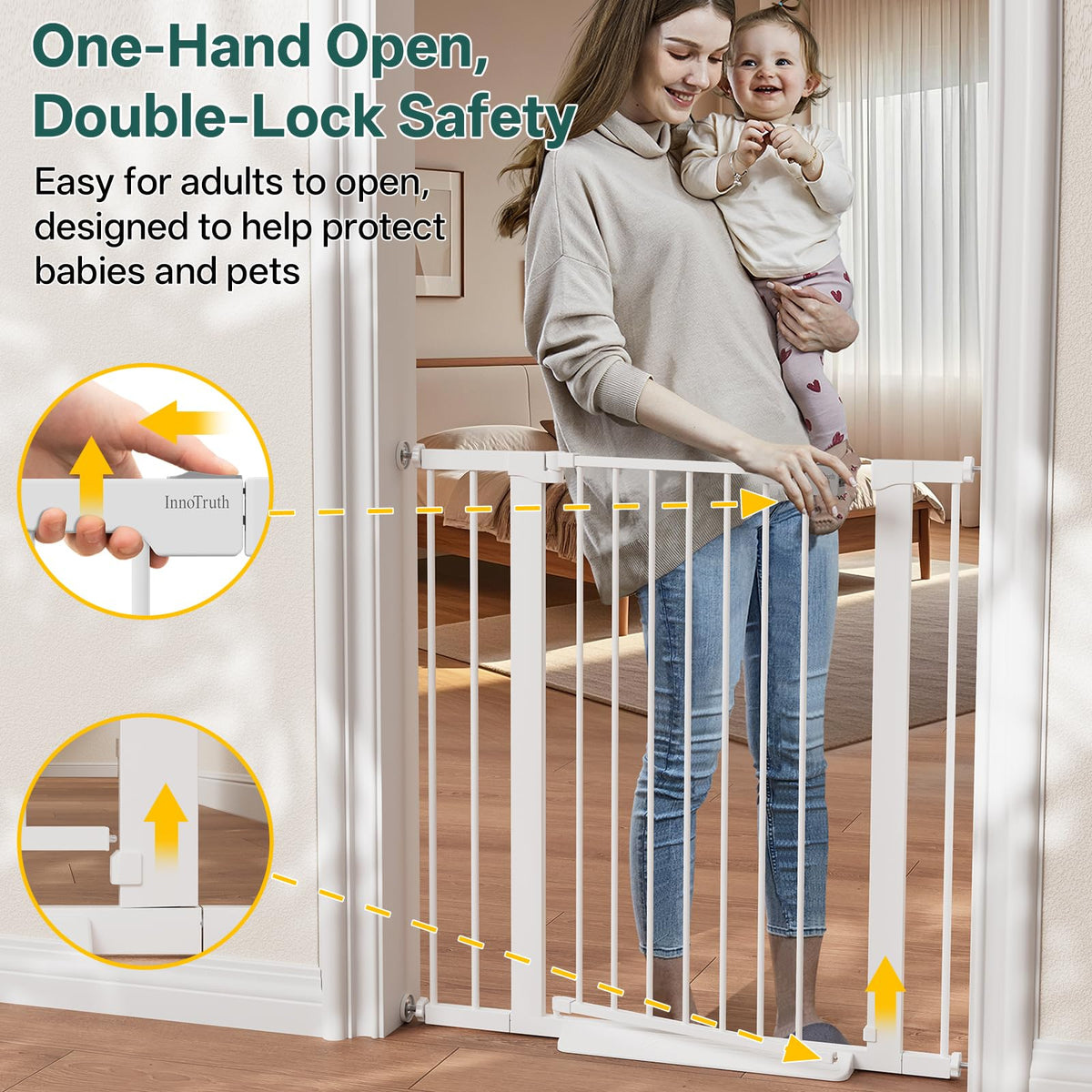 InnoTruth 27-36.6 in Wide Baby Gate for Stairs and Doorways, Black