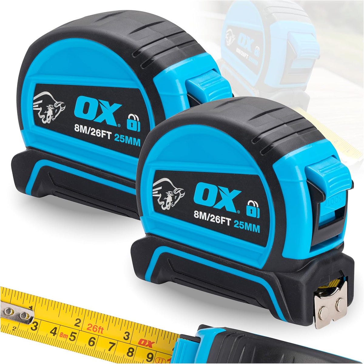 OX Pro Dual Auto Lock Tape Measure 5m, Magnetic Hook, Metric & Imperial