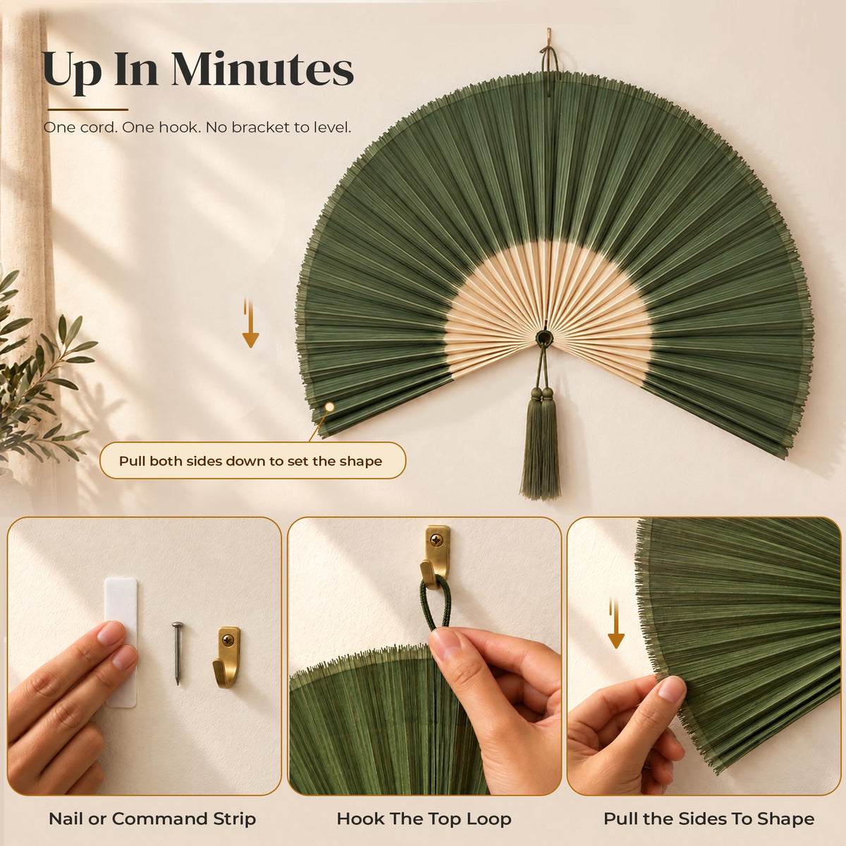 ChumDecor Bamboo Fan Wall Decor, Japanese Wall Fan, Red Brown 40 in