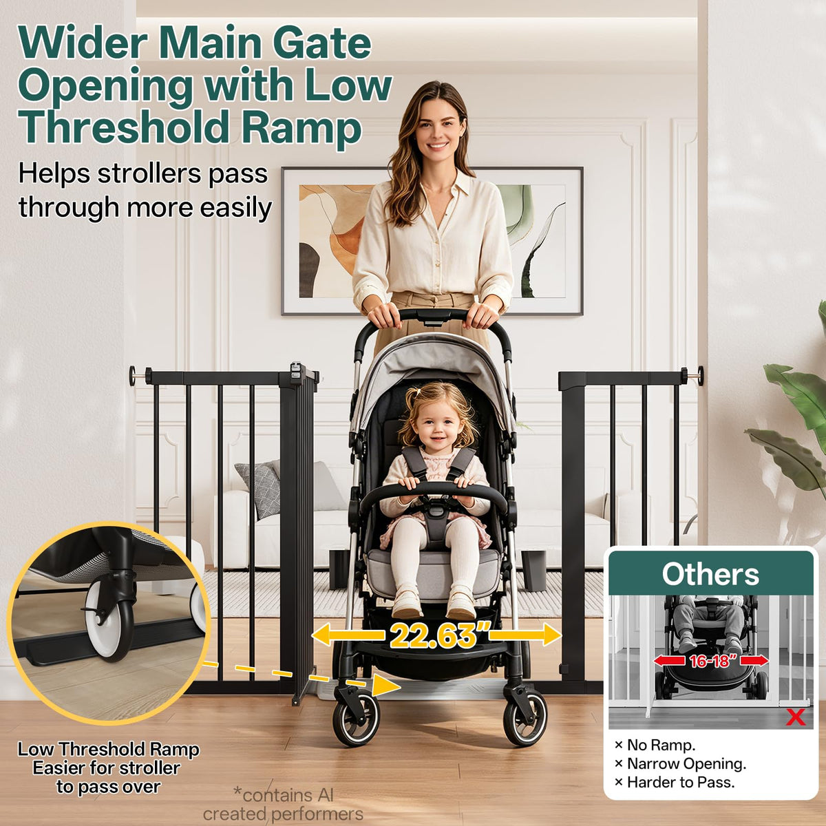 InnoTruth 27-36.6 in Wide Baby Gate for Stairs and Doorways, Black