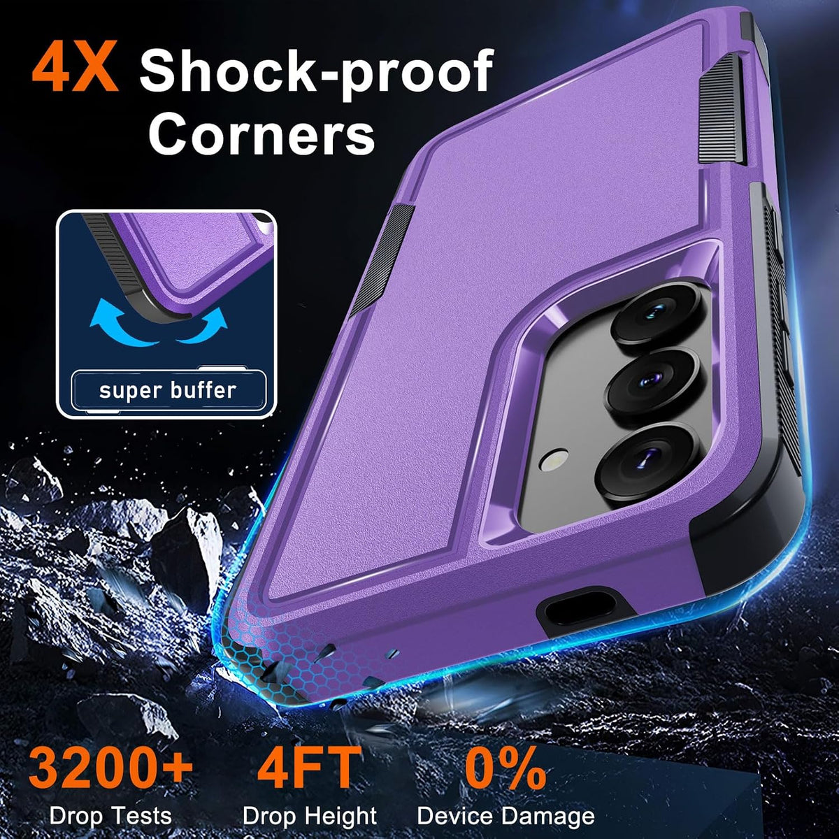 for Samsung Galaxy S24 FE Case, Full Body Heavy Duty Cover, Black Matte