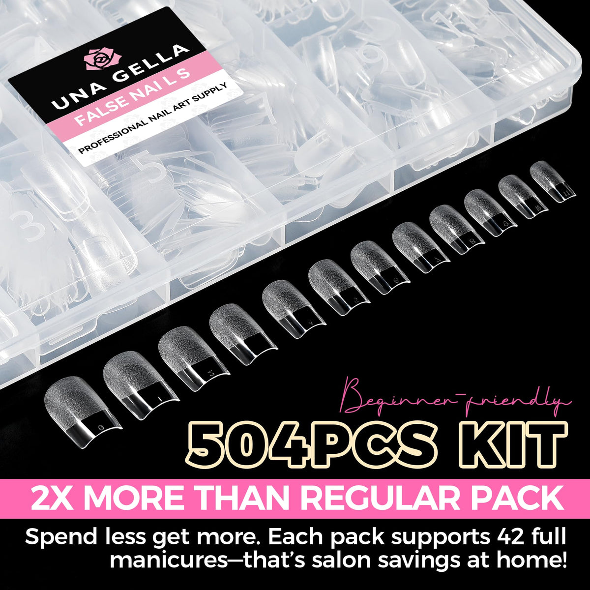 UNA GELLA Short Sharp Square Nail Tips 504pcs X-Soft Flat Square Nails