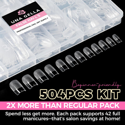 UNA GELLA Short Sharp Square Nail Tips 504pcs X-Soft Flat Square Nails