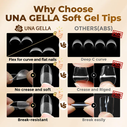 UNA GELLA Short Sharp Square Nail Tips 504pcs X-Soft Flat Square Nails