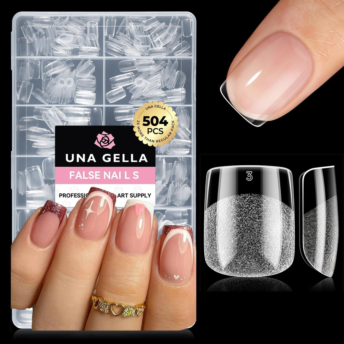 UNA GELLA Short Sharp Square Nail Tips 504pcs X-Soft Flat Square Nails