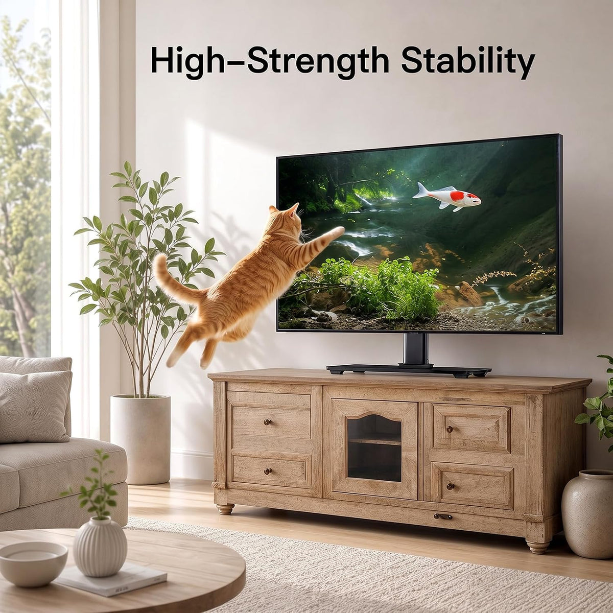 PERLESMITH Universal Swivel TV Stand for 32-75 inch TVs to 99lbs with Legs