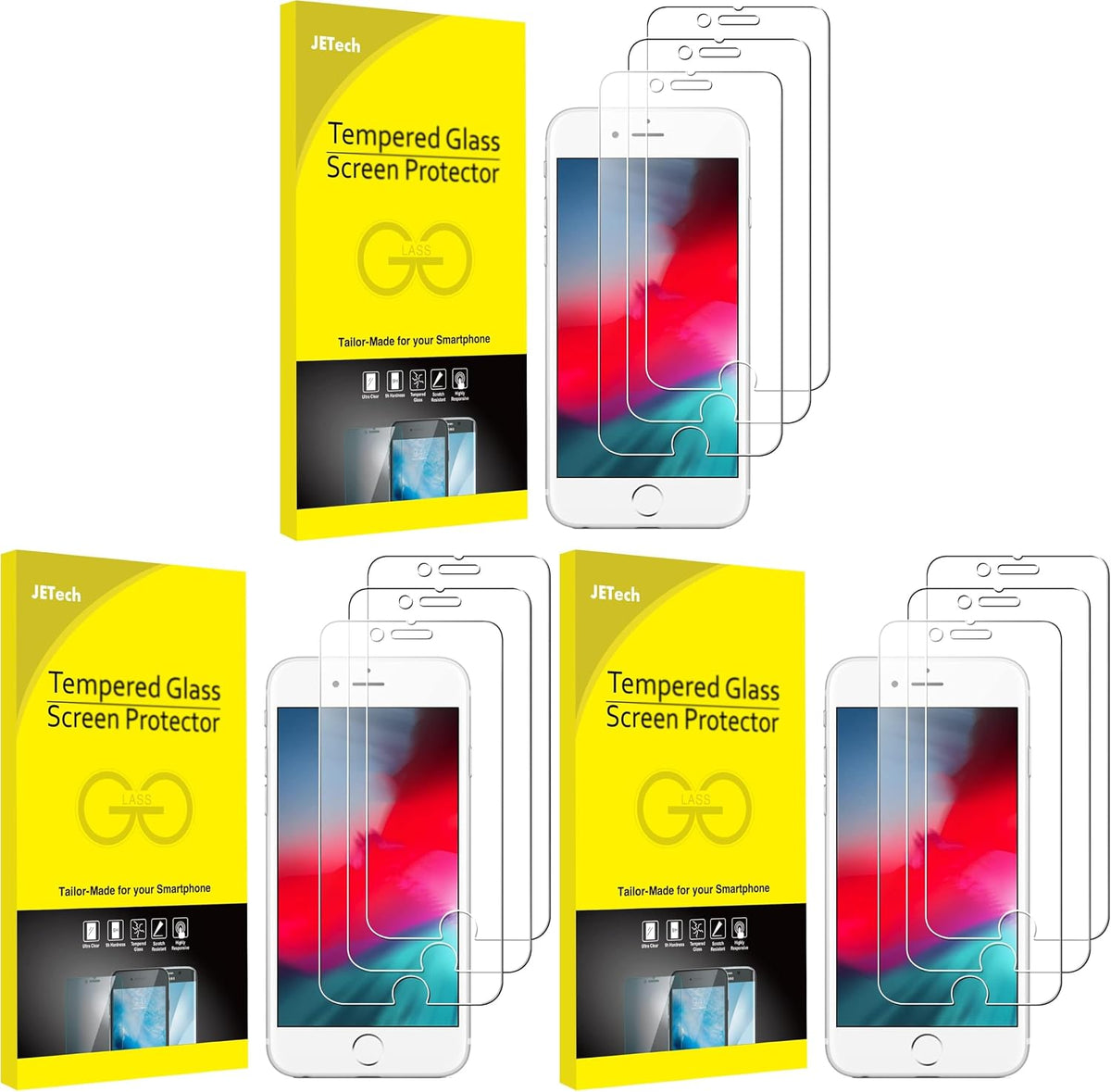 JETech Screen Protector for iPhone SE 3/2 (2022/2020), 3-Pack