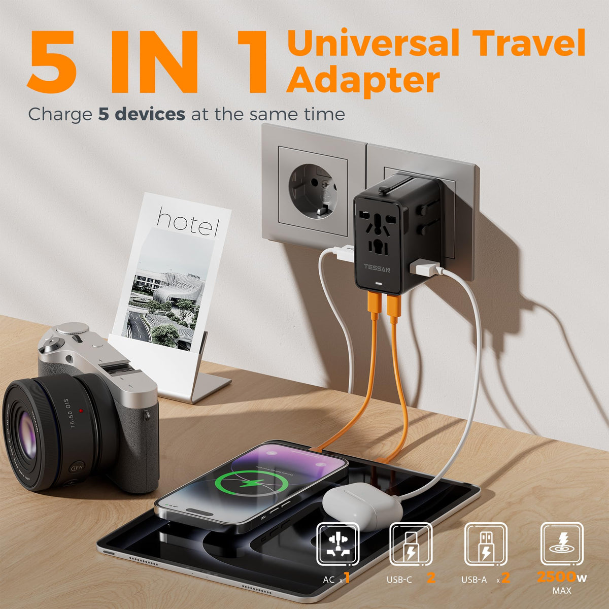 TESSAN Universal Travel Adapter Worldwide with 2 USB C for EU USA AU