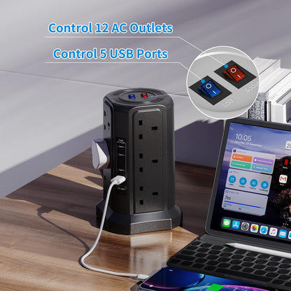 HAFINO Tower Extension Lead with USB Slots, PD18W USB C Fast Charger, 1.8M