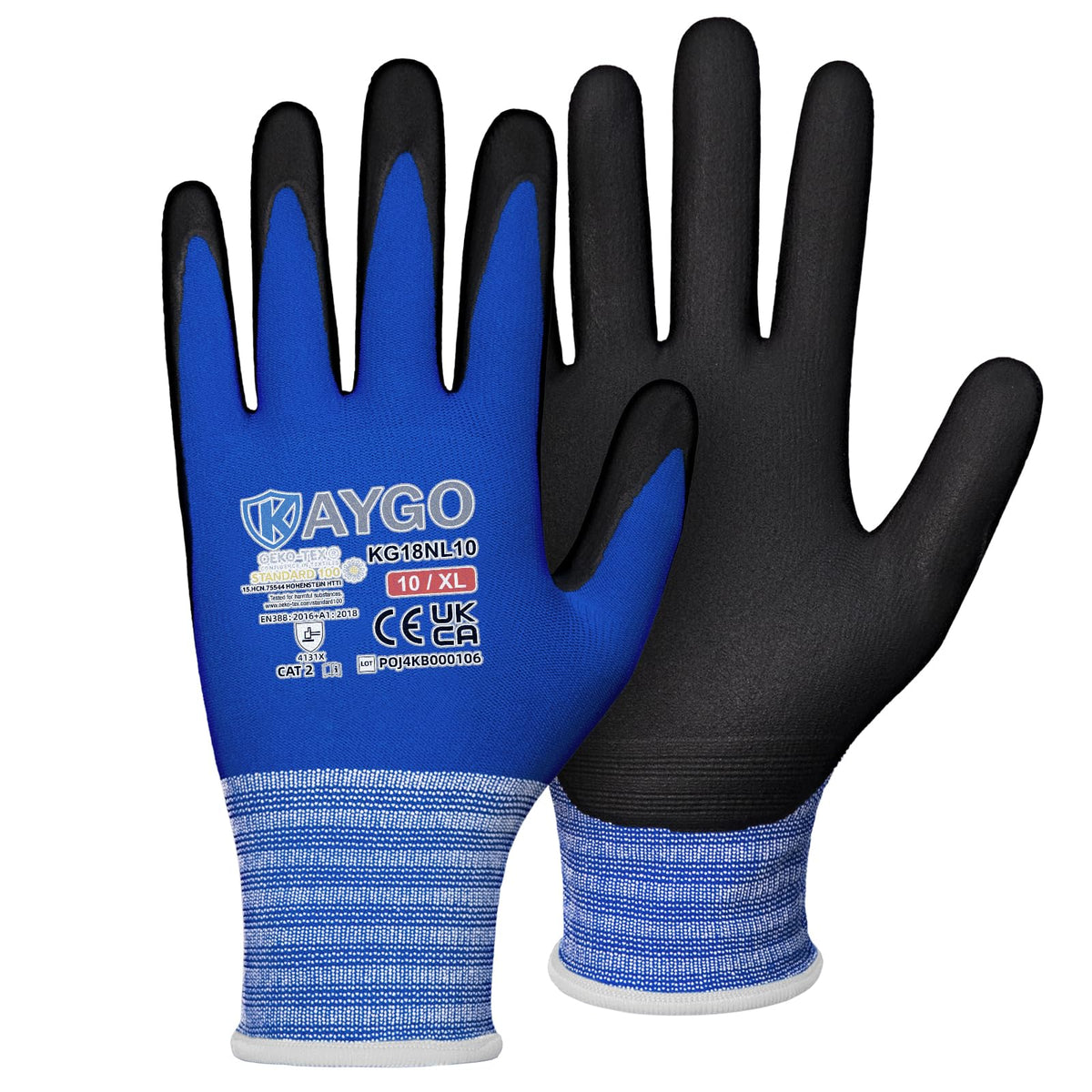 KAYGO Safety Work Gloves MicroFoam Nitrile Coated 12 Pairs, KG18NH