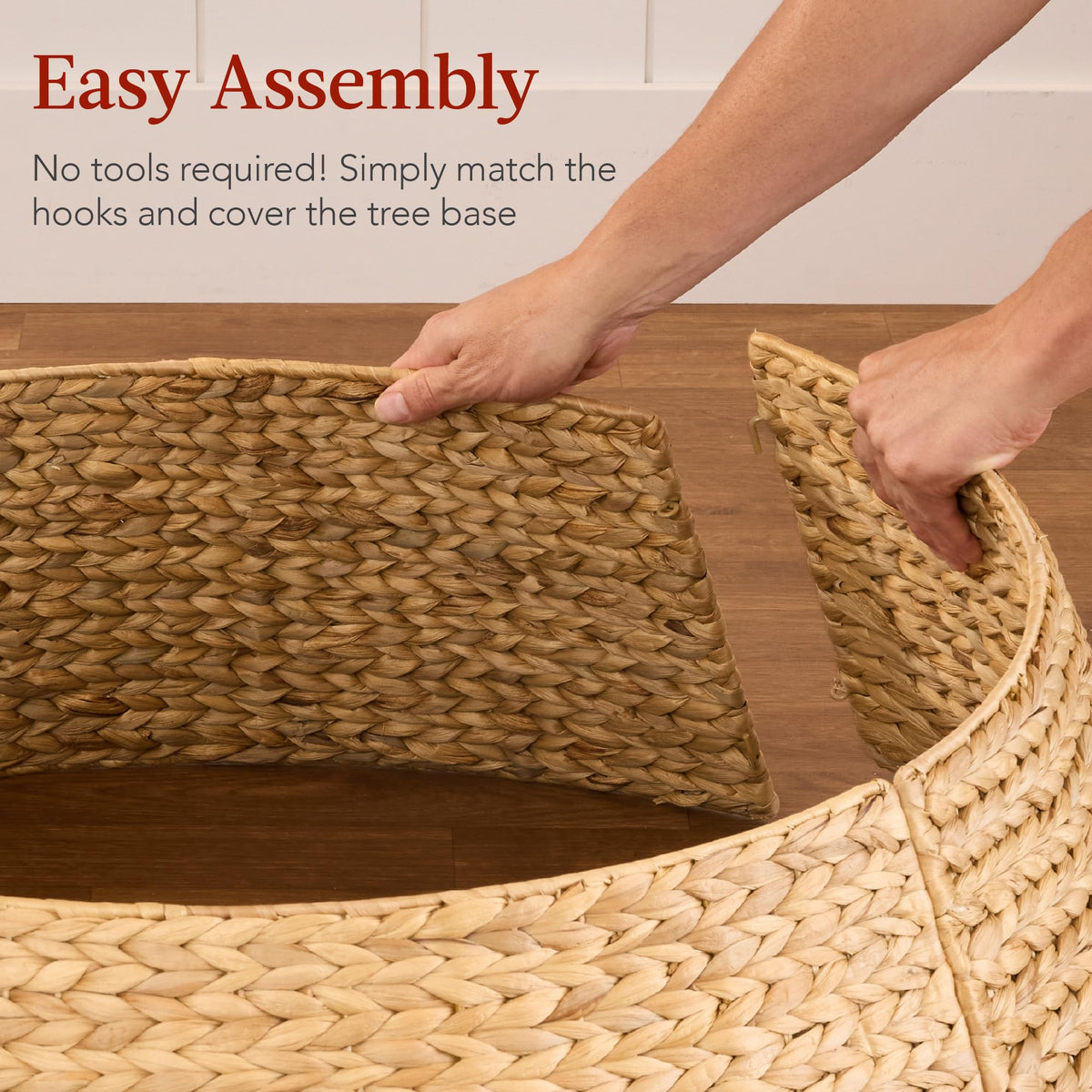 Best Choice Products 36in Christmas Tree Collar, Woven Hyacinth 3-Piece Holiday Rattan Tree Skirt Accessory for Home w/Cord Cut-Out - Chestnut