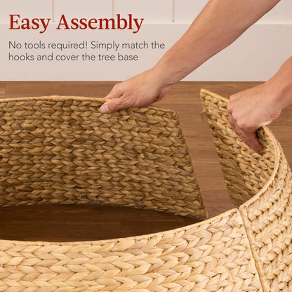 Best Choice Products 36in Christmas Tree Collar, Woven Hyacinth 3-Piece Holiday Rattan Tree Skirt Accessory for Home w/Cord Cut-Out - Chestnut