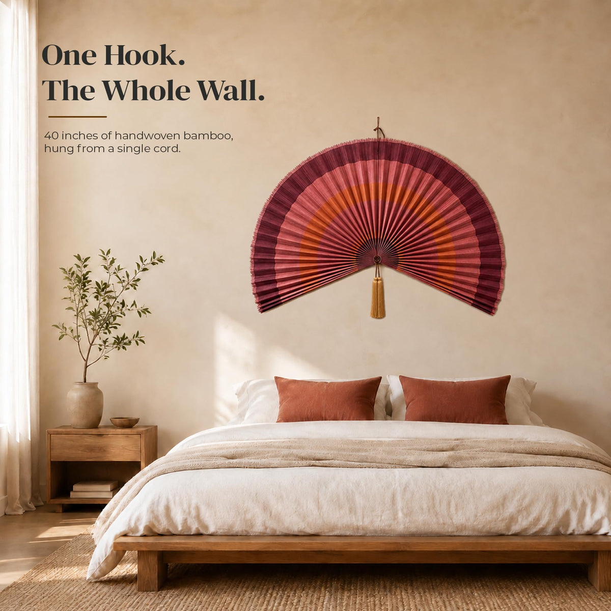 ChumDecor Bamboo Fan Wall Decor, Japanese Wall Fan, Red Brown 40 in