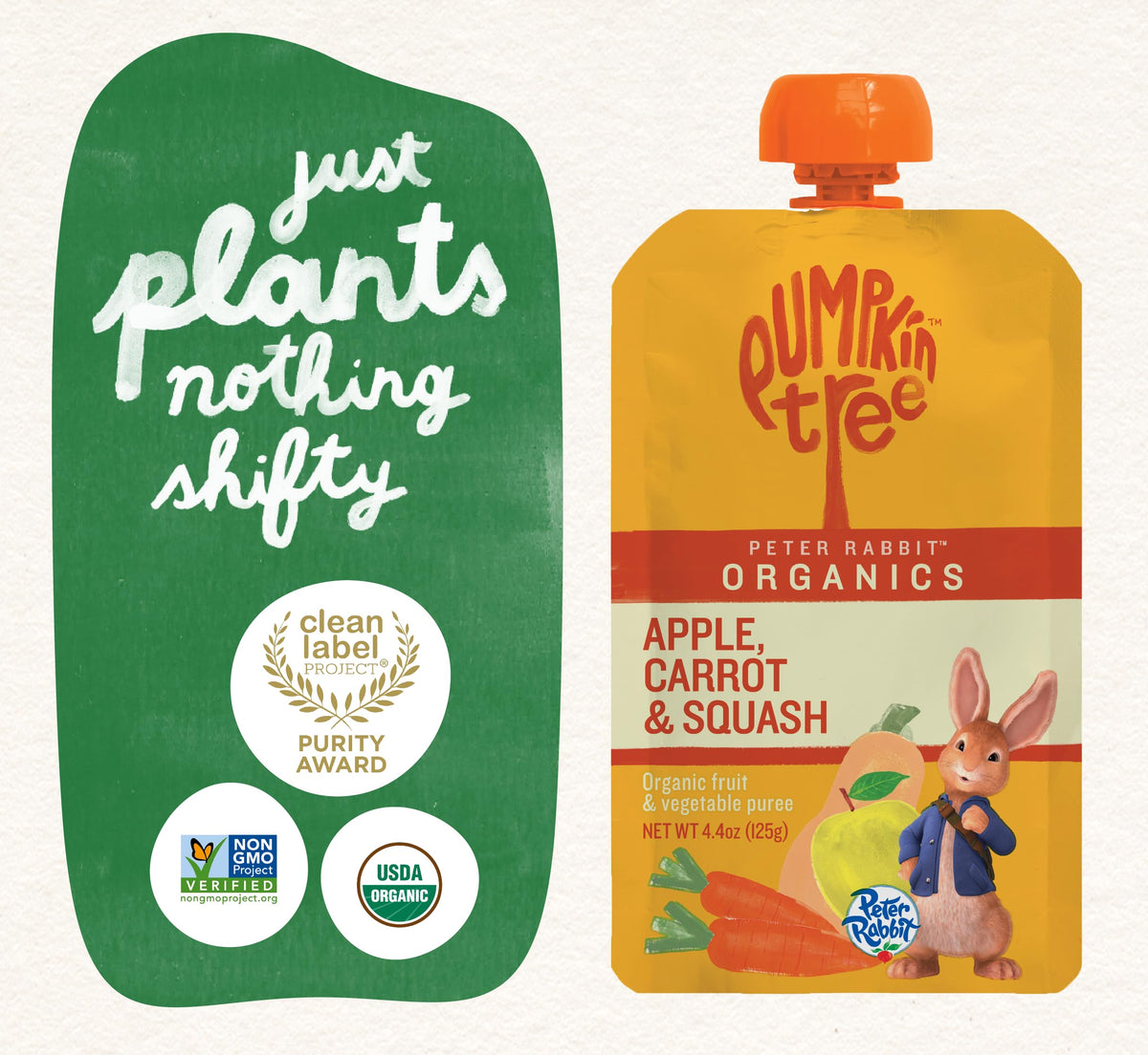 Pumpkin Tree Peter Rabbit Organics, Banana, Mango, and Kale, 4 Squeeze Pouch, Mango, Broccoli & Kale, 4.4 Ounce (Pack of 10)