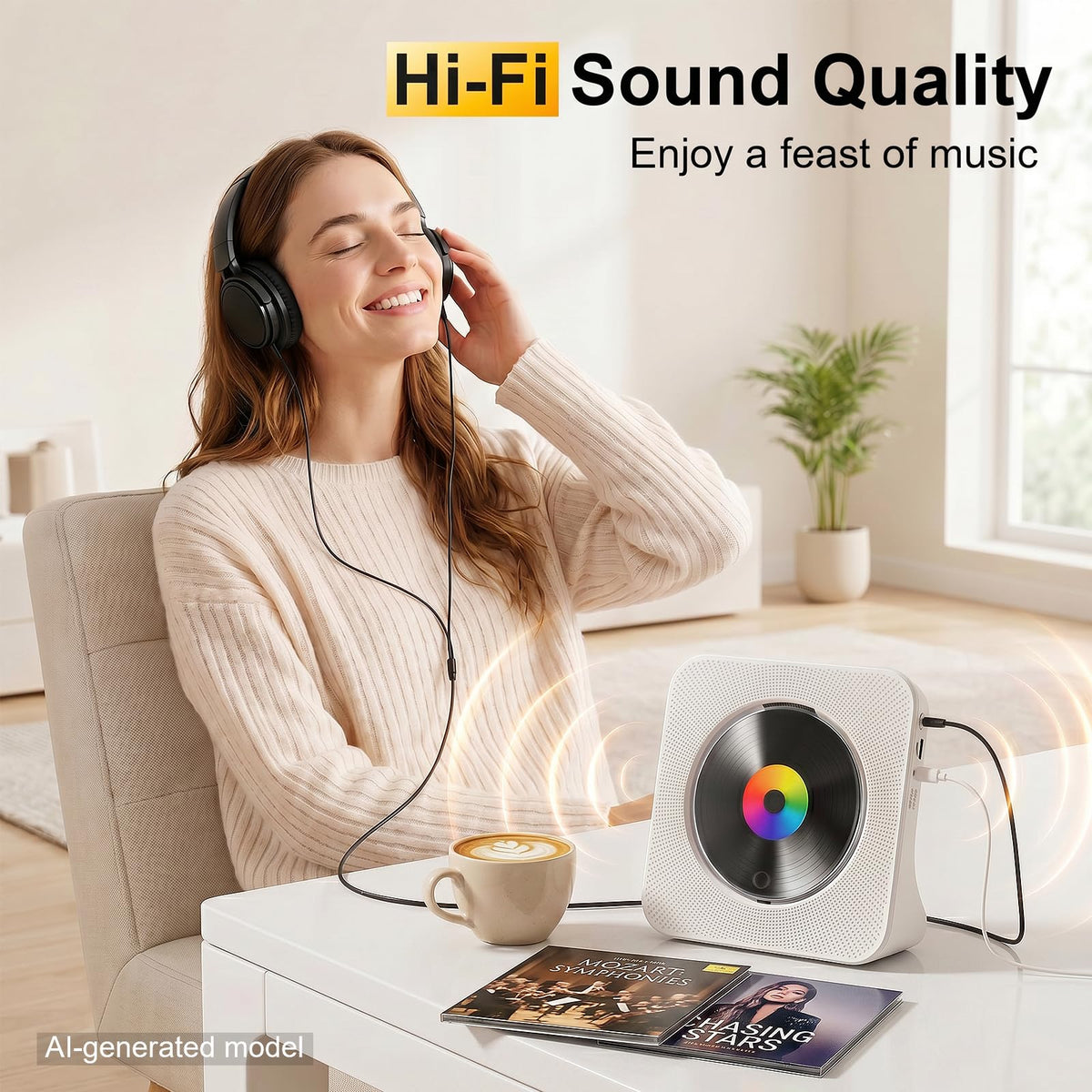 Gueray CD Player Portable Bluetooth Desktop CD Player for Home (Black)