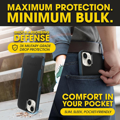 OtterBox iPhone 14 & iPhone 13 Commuter Series Case - BLACK , slim & tough, pocket-friendly, with port protection