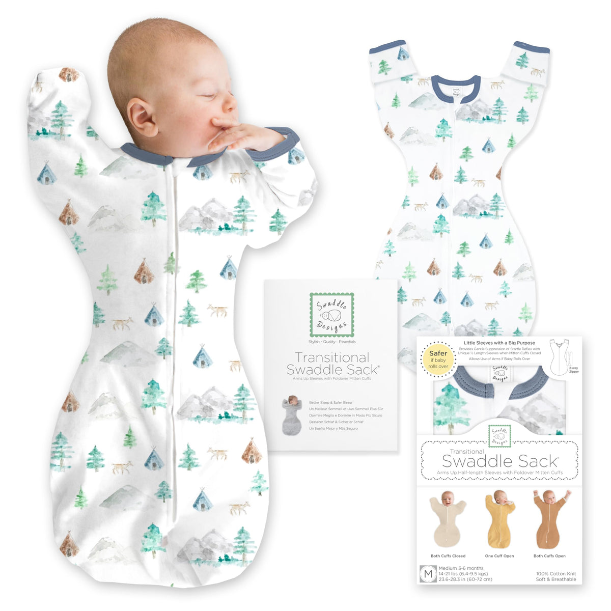SwaddleDesigns Transitional Swaddle Sack, Cotton, Heathered Gray, 6-9mo