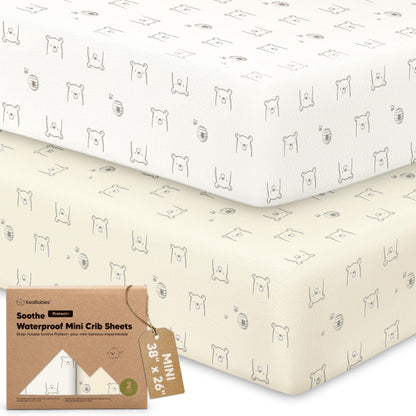 2pk Mini Crib Sheets Fitted 38x26 Pack N Play Mattress Sheet (Bumble Bear)