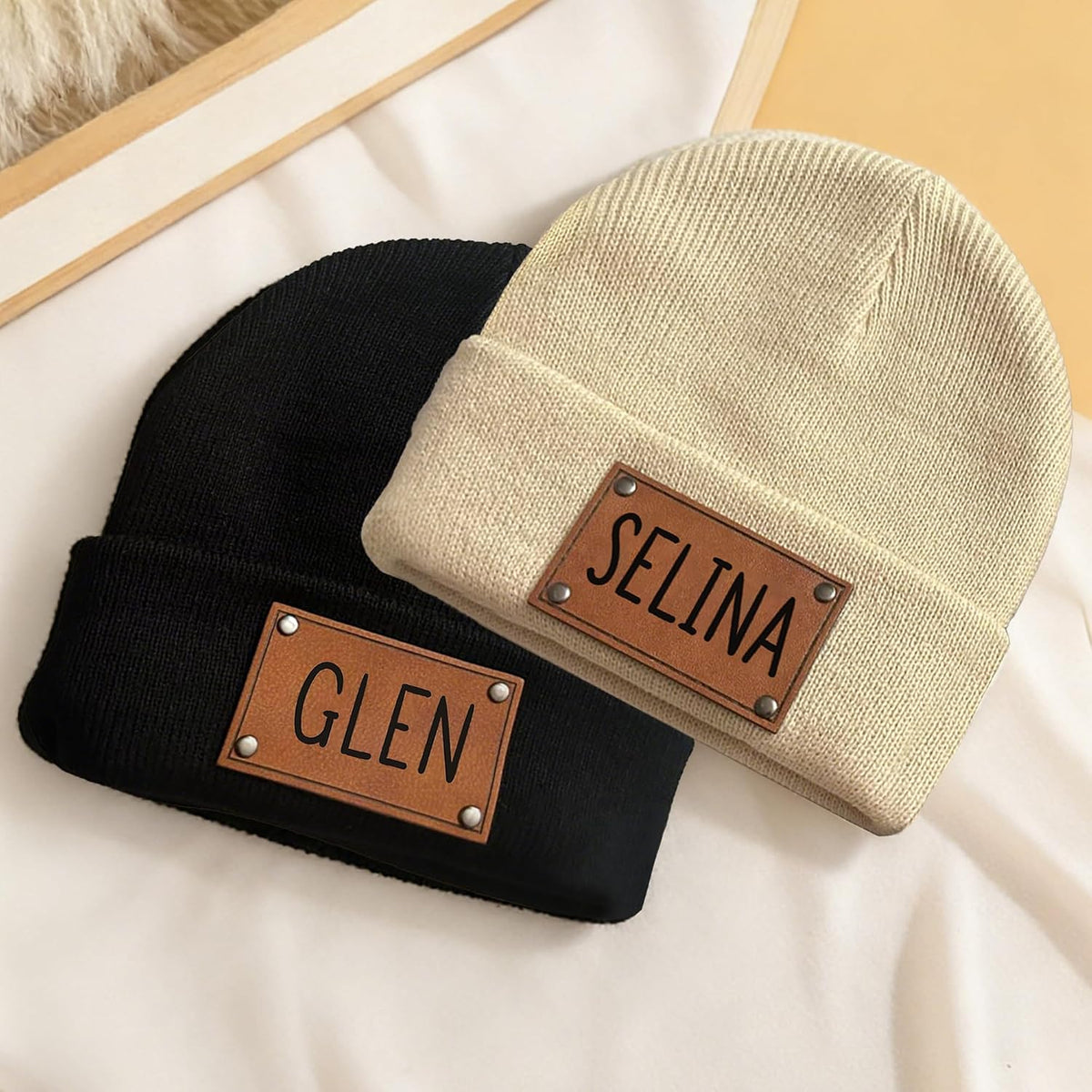 EDSG Personalized Baby Beanie Hat, Custom Winter Knit Name Hat for Newborn Infant Adult