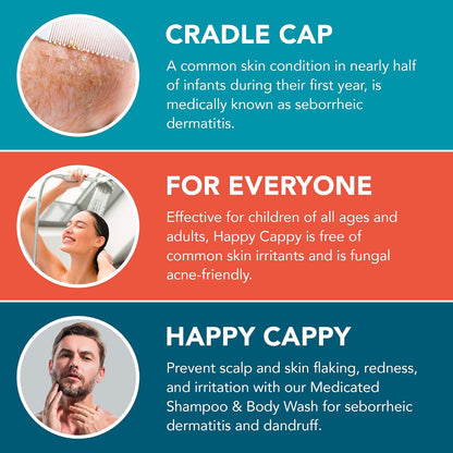 Happy Cappy Medicated Shampoo and Body Wash with Beanie Brush - 2 Pieces