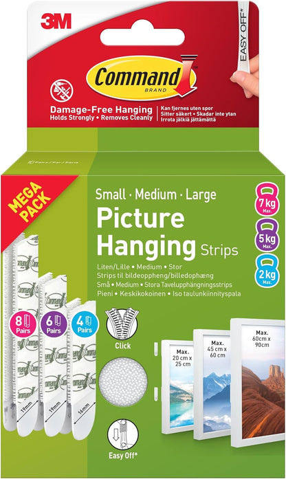 Command Picture Hanging Strips, Value Pack - 8 Large, 6 Medium, 4 Small Pairs | Damage-Free Hanging for Photos, Frames, Mirrors, Wall Décor and Signs