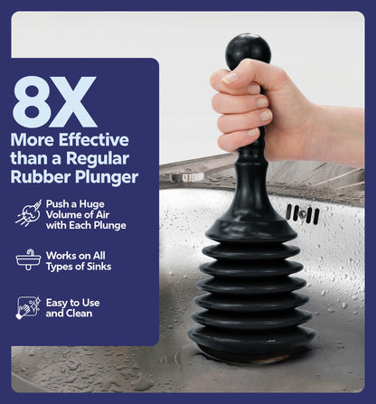 Luigi's Mini Sink Plunger for Unblocking Drains in Bathroom Kitchen Sink Bath and Shower - Small Powerful Commercial Style Plumbers Plunger - Bellow Plunger Sink Unblocker