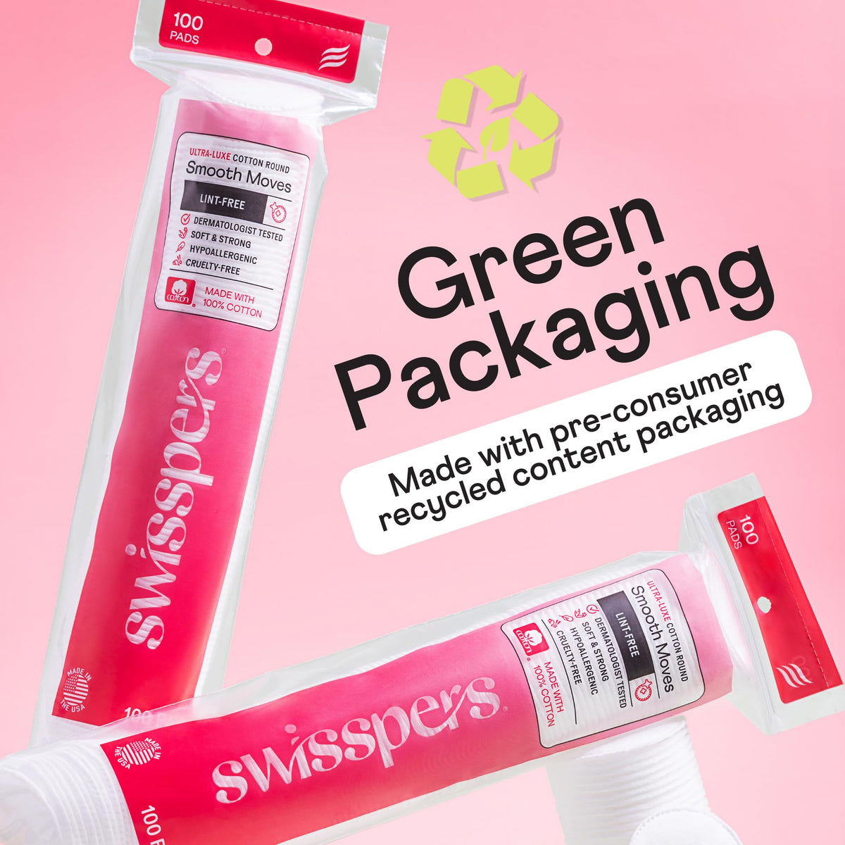 Swisspers Premium Cotton Rounds, Dual-Sided, 100 Count (Pack of 6)