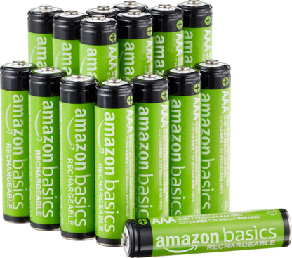 Amazon Basics 16-Pack Rechargeable AA NiMH Batteries, 2000 mAh, 1.2V, Recharge up to 1000x Times, Pre-Charged
