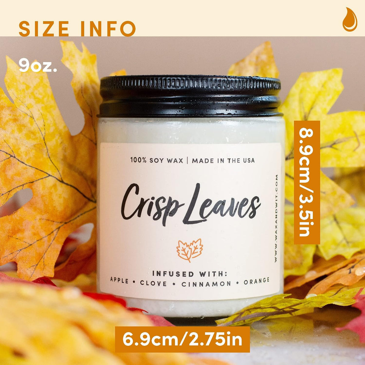 Wax & Wit Fall Candles for Home Scented – Apple, Cinnamon, Clove, Orange – Perfect Home Décor Gifts for Autumn, Holiday, Christmas, Winter - 9oz, Soy Wax, 50 Hour Burn