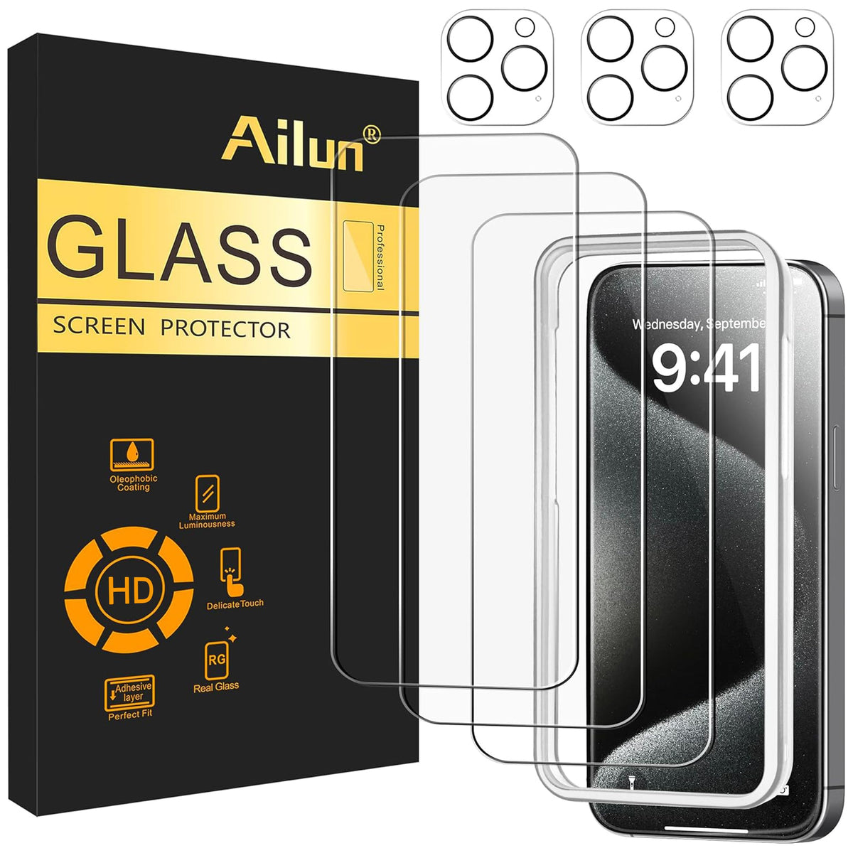 Ailun Screen Protector + Camera Lens Protector for iPhone 16 Pro Max