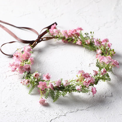 Pink Bohemian Flower Crown, Fairy Babys Breath Flower Headband