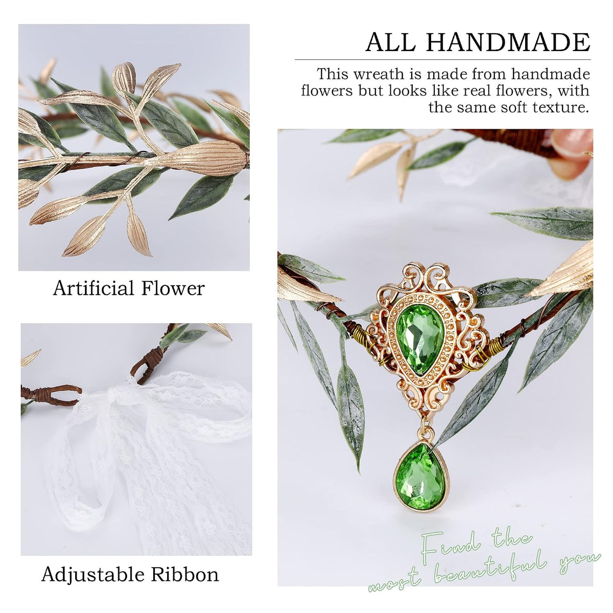 MOSTORY Renaissance Fairy Flower Crown, Woodland Elf Crown Headpiece