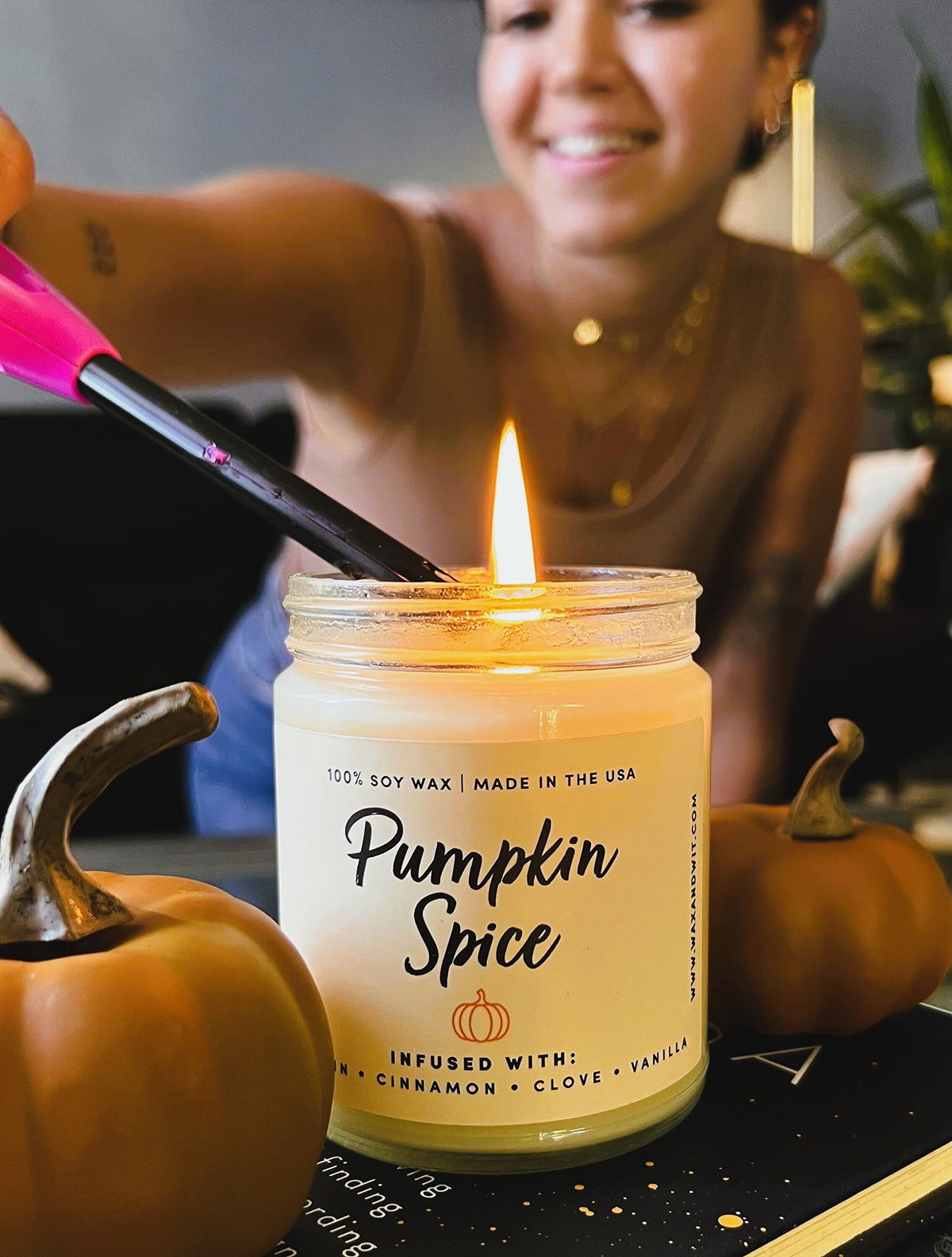 Wax & Wit Fall Candles for Home Scented – Apple, Cinnamon, Clove, Orange – Perfect Home Décor Gifts for Autumn, Holiday, Christmas, Winter - 9oz, Soy Wax, 50 Hour Burn