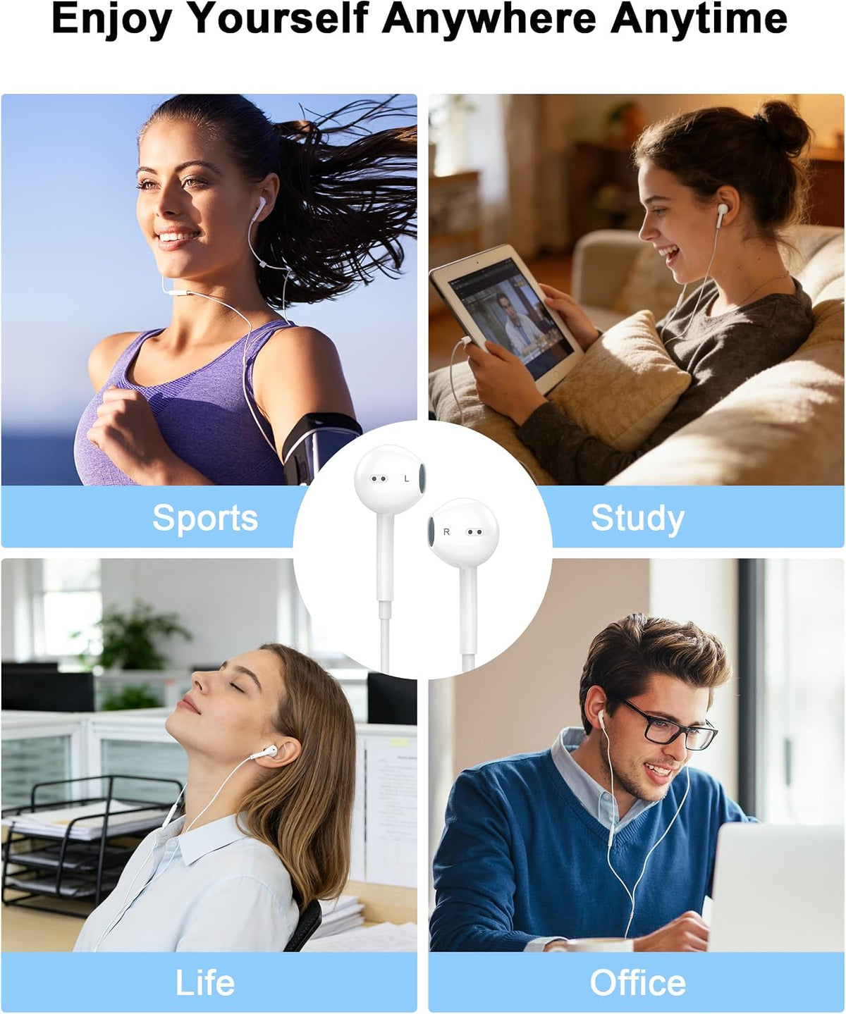 2 Pack Apple MFi Certified Wired Earbuds for iPhone, Lightning Headphones