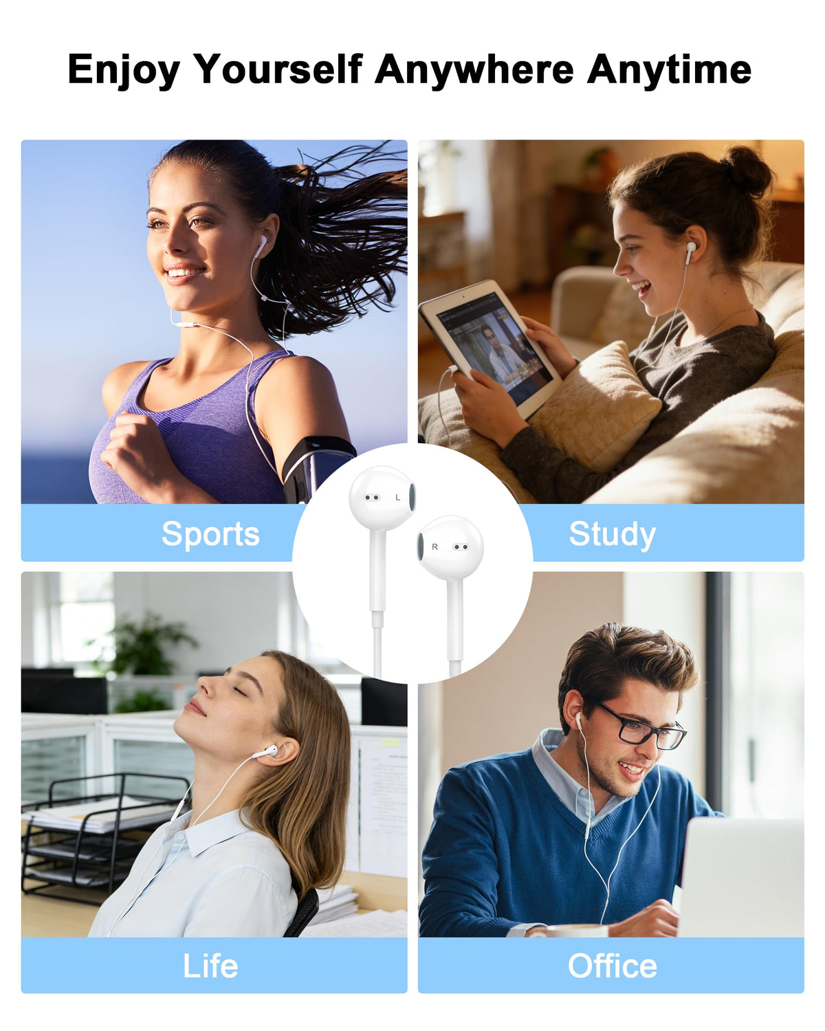 2 Pack Apple MFi Certified Wired Earbuds for iPhone, Lightning Headphones