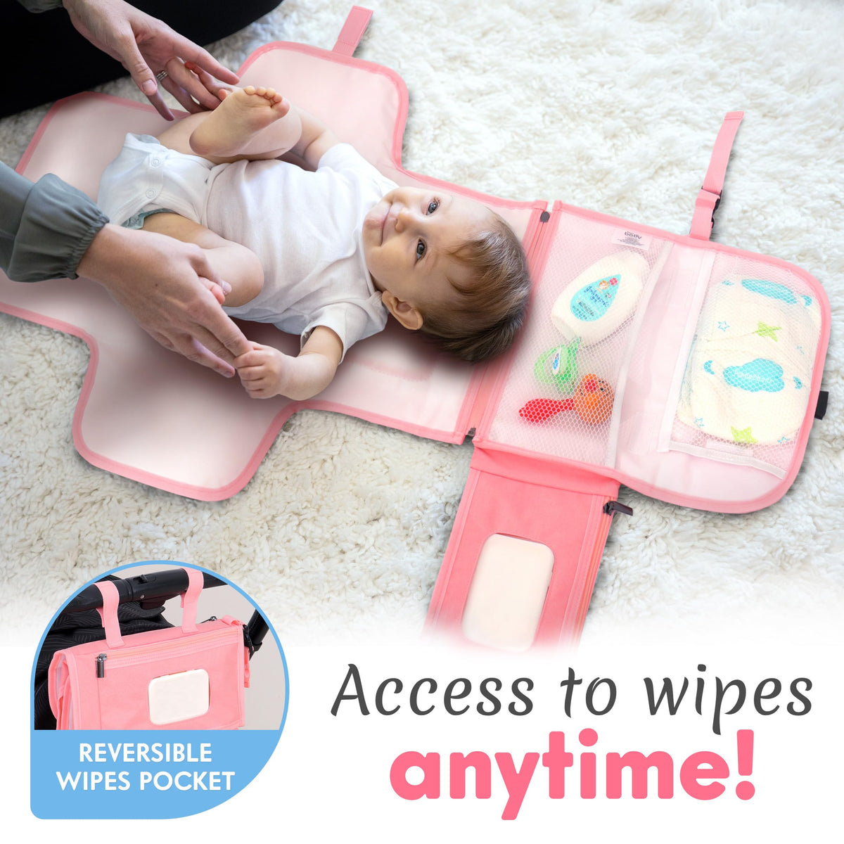 Kopi Baby Portable Diaper Changing Pad, Wipes Pocket, Classic Black Arrows