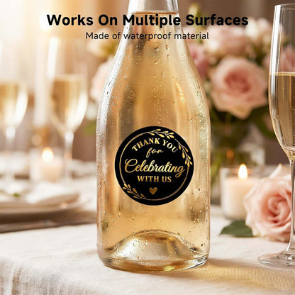 Thank You Stickers, 100 PCS Black Wedding Stickers with Gold Foil
