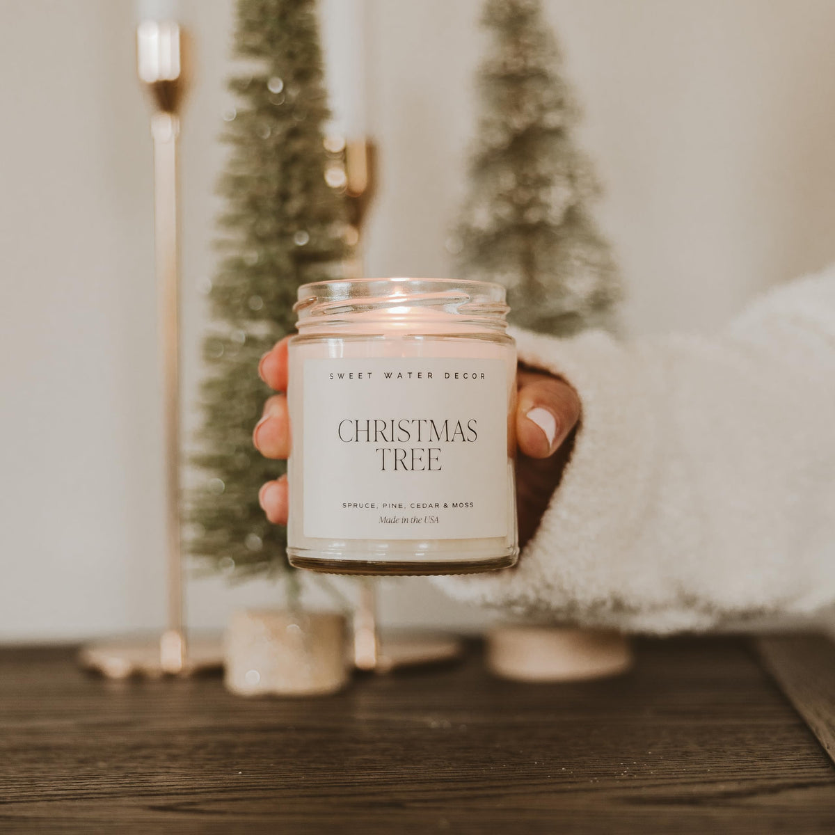 Sweet Water Decor Christmas Candle Gift, Holiday Scented 9oz Clear Jar
