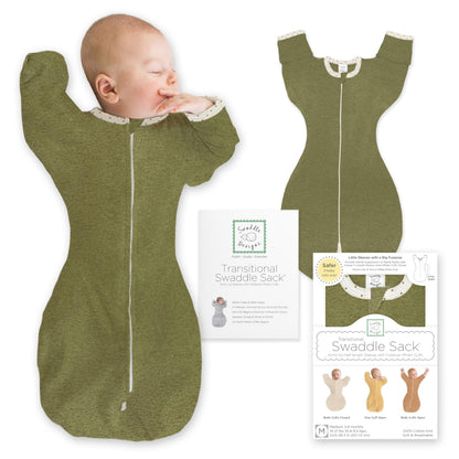 SwaddleDesigns Transitional Swaddle Sack, Cotton, Heathered Gray, 6-9mo