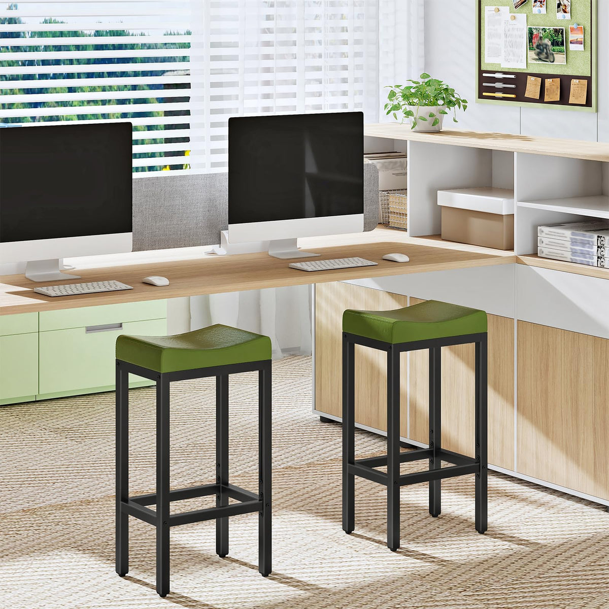 HOOBRO Bar Stools, Set of 2 Bar Chairs, Counter Height Stools, Saddle Barstools with Curved Surface, 24.8 Inches, 2.4" Thick Upholstery, for Kitchen, Dining Room, Cafe Black BB10BY01