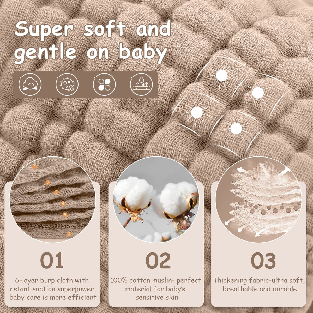 Looxii Muslin Baby Burp Cloths, Absorbent Brup Rags 6 Pack Set for Baby