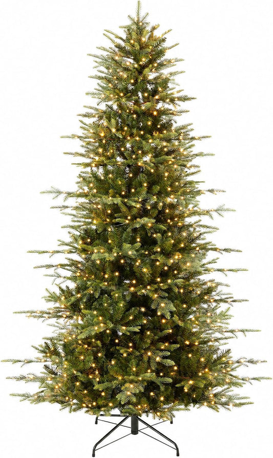 Best Choice Products 6ft Pre-Lit Artificial Aspen Slim Christmas Tree, Noble Holiday Décor w/ 1,350 Branch Tips, 2-in-1 Multicolor LED Lights, Cordless Connection, Metal Stand