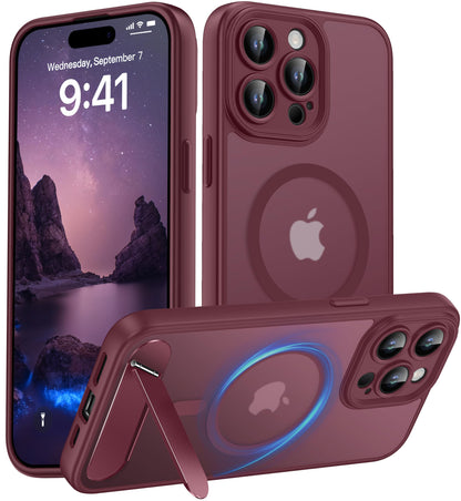 Magnetic Compatible with iPhone 16 Case, [Built-in Kickstand][Full Camera Protection][Compatible with MagSafe][Anti-Fingerprint] Shockproof Phone Case for iPhone 16 6.1",Brown