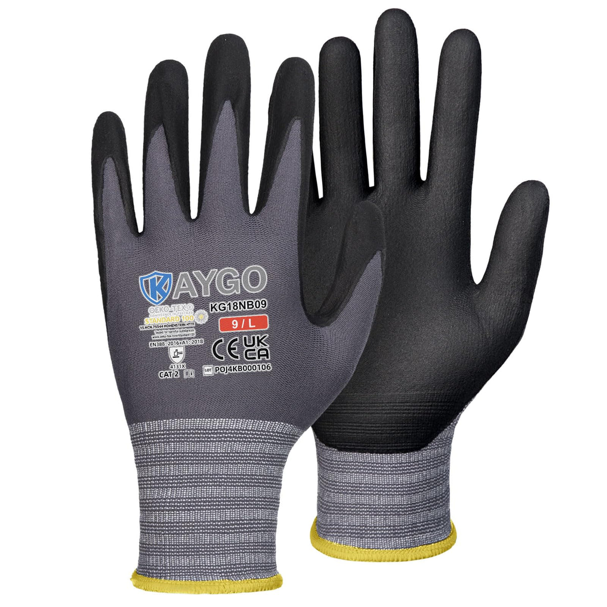 KAYGO Safety Work Gloves MicroFoam Nitrile Coated 12 Pairs, KG18NH