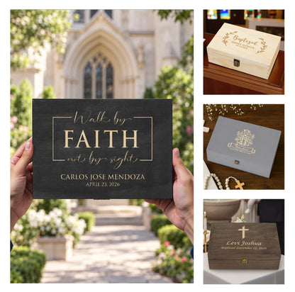 Personalized Wooden Keepsake Box, Custom Engraved Memory Box with Lid