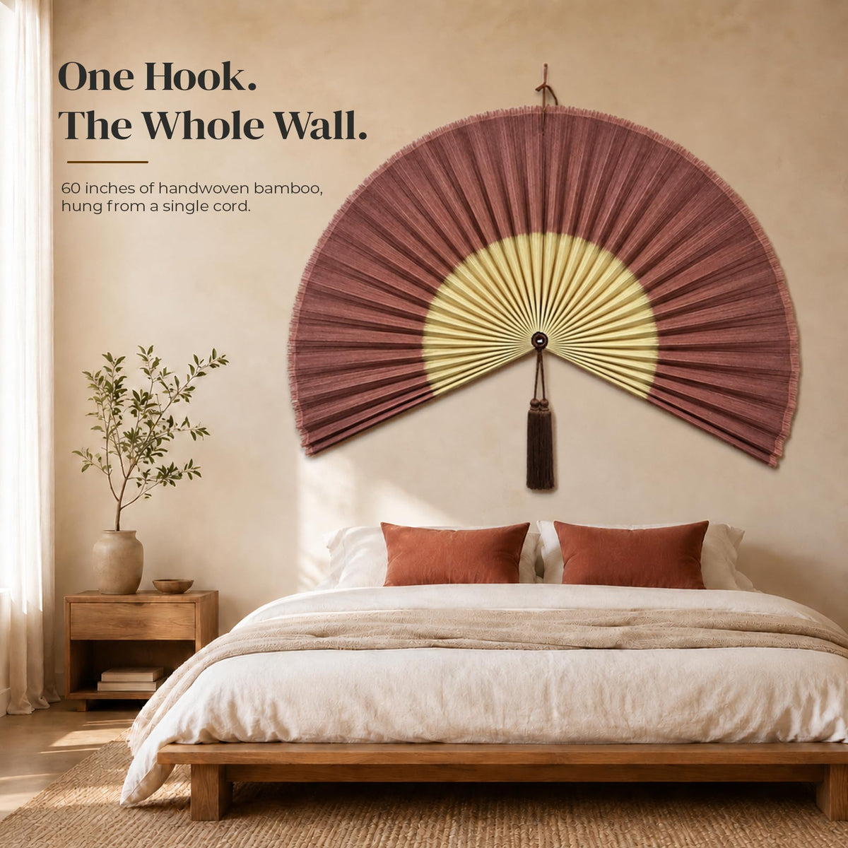 ChumDecor Bamboo Fan Wall Decor, Japanese Wall Fan, Red Brown 40 in